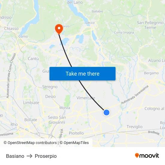 Basiano to Proserpio map