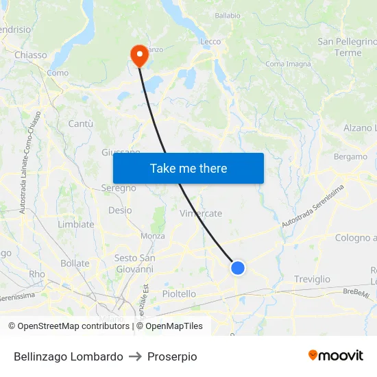 Bellinzago Lombardo to Proserpio map