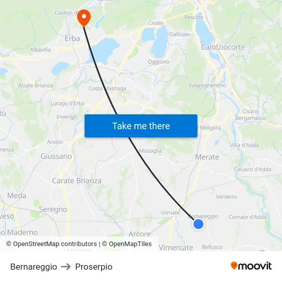 Bernareggio to Proserpio map