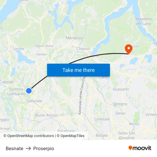 Besnate to Proserpio map