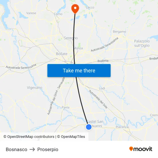 Bosnasco to Proserpio map