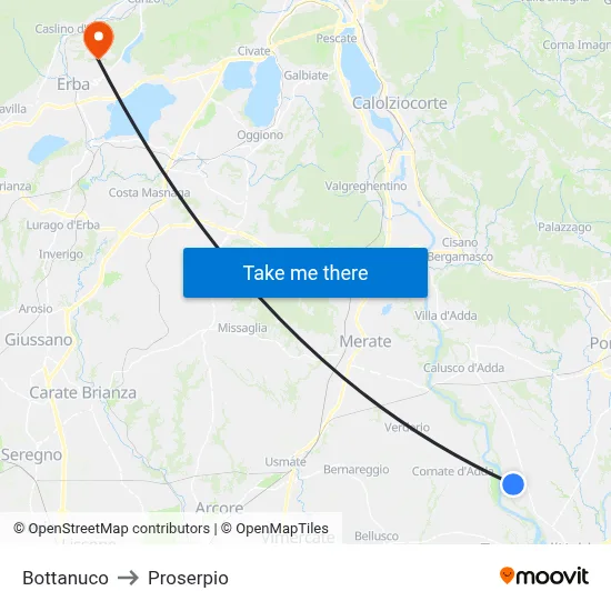 Bottanuco to Proserpio map