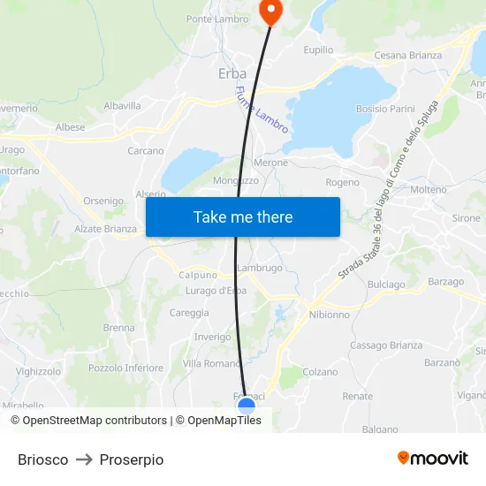Briosco to Proserpio map