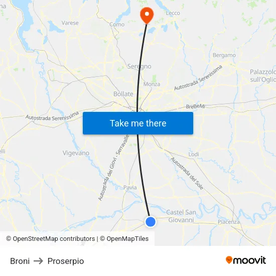 Broni to Proserpio map