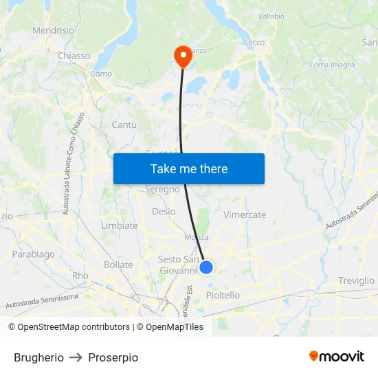 Brugherio to Proserpio map