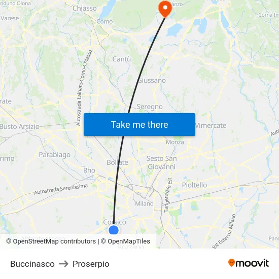 Buccinasco to Proserpio map