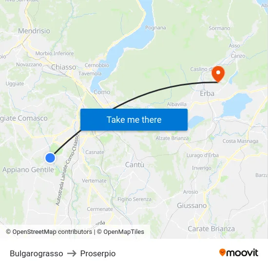 Bulgarograsso to Proserpio map