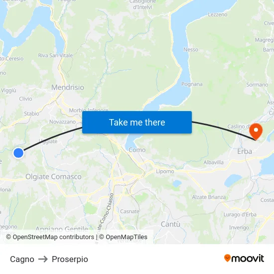 Cagno to Proserpio map