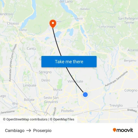 Cambiago to Proserpio map