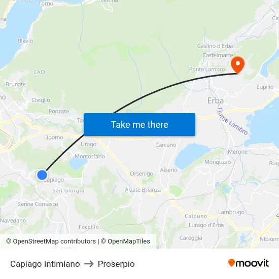 Capiago Intimiano to Proserpio map