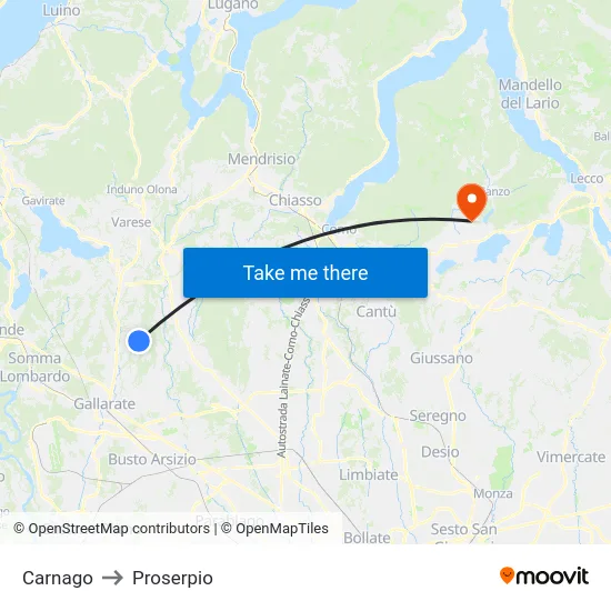 Carnago to Proserpio map