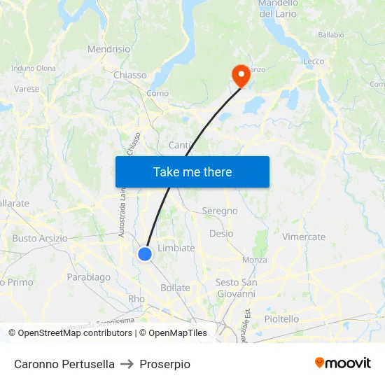 Caronno Pertusella to Proserpio map
