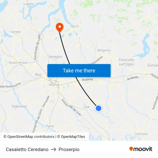 Casaletto Ceredano to Proserpio map