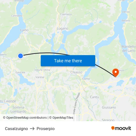 Casalzuigno to Proserpio map