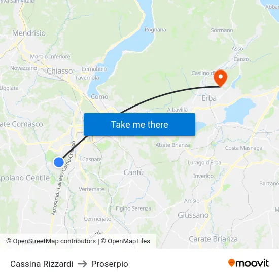 Cassina Rizzardi to Proserpio map