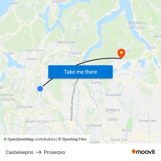 Castelseprio to Proserpio map