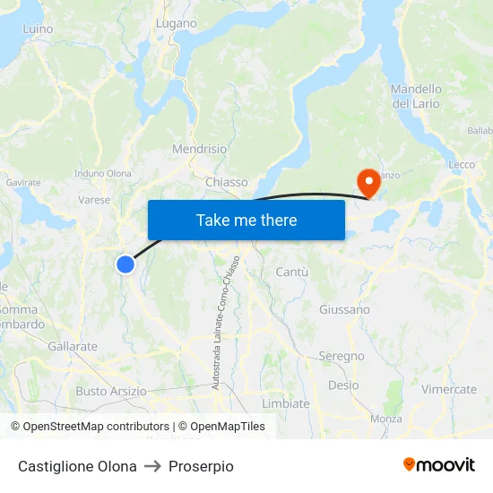 Castiglione Olona to Proserpio map