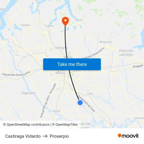 Castiraga Vidardo to Proserpio map
