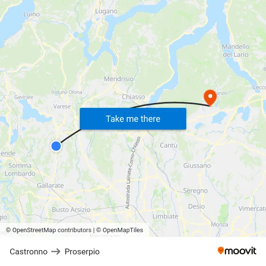 Castronno to Proserpio map
