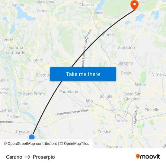 Cerano to Proserpio map