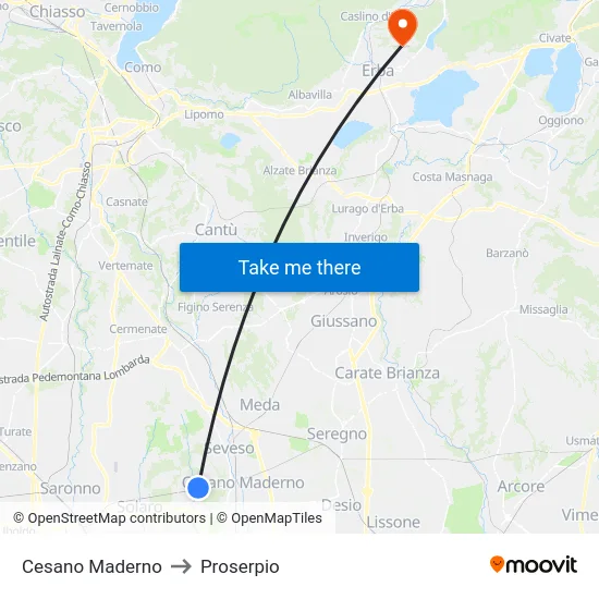Cesano Maderno to Proserpio map