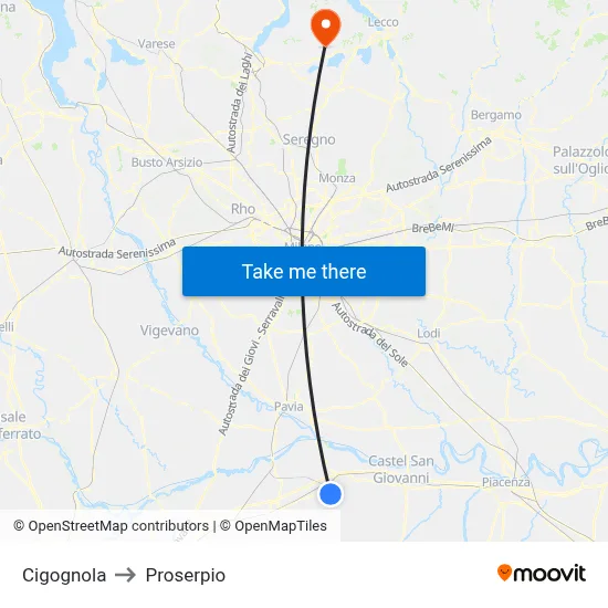 Cigognola to Proserpio map
