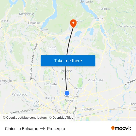 Cinisello Balsamo to Proserpio map
