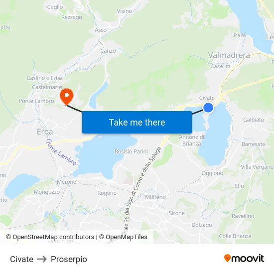 Civate to Proserpio map