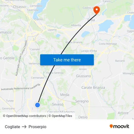 Cogliate to Proserpio map