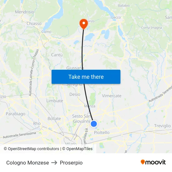 Cologno Monzese to Proserpio map