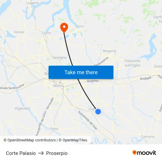Corte Palasio to Proserpio map