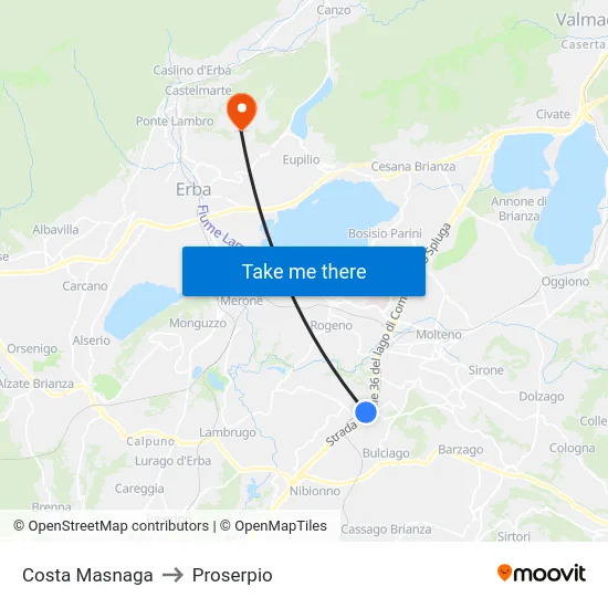 Costa Masnaga to Proserpio map