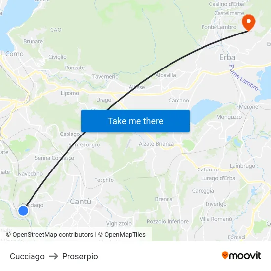 Cucciago to Proserpio map
