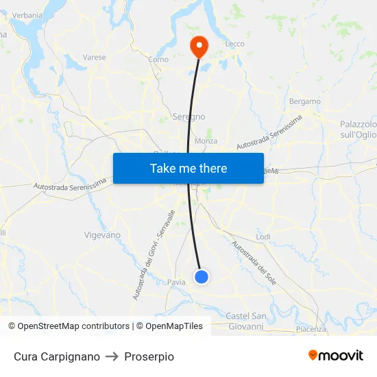 Cura Carpignano to Proserpio map