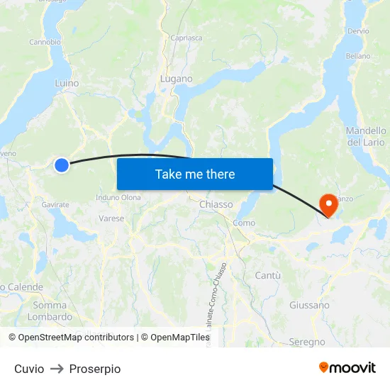 Cuvio to Proserpio map