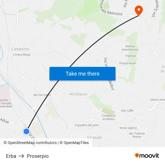 Erba to Proserpio map