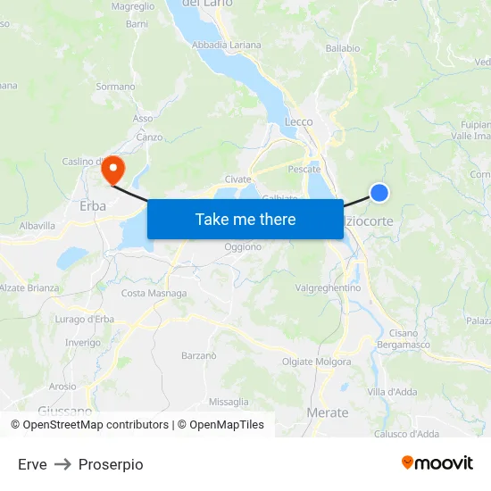 Erve to Proserpio map