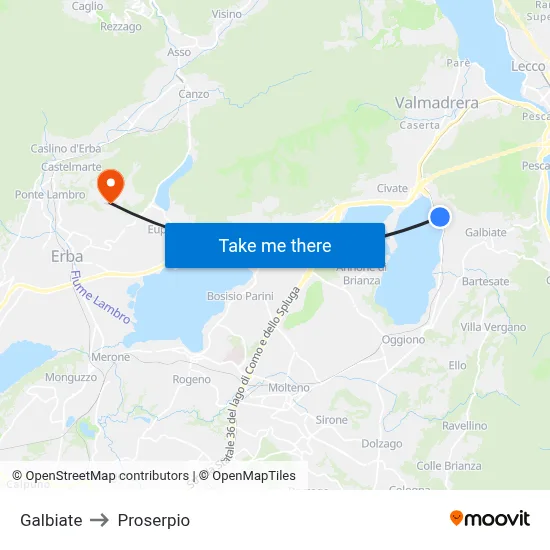 Galbiate to Proserpio map