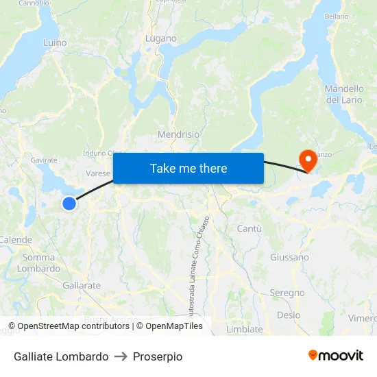 Galliate Lombardo to Proserpio map