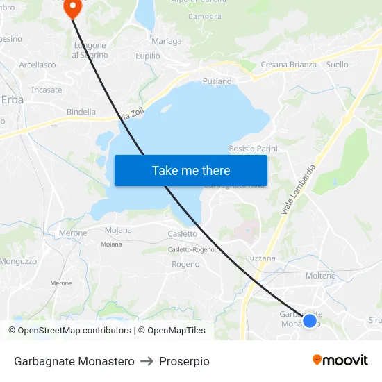 Garbagnate Monastero to Proserpio map