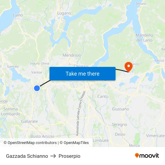 Gazzada Schianno to Proserpio map