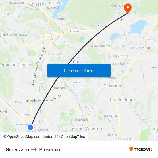 Gerenzano to Proserpio map