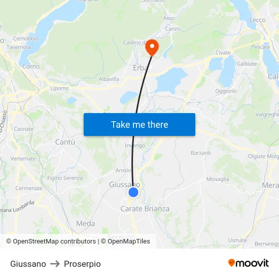 Giussano to Proserpio map