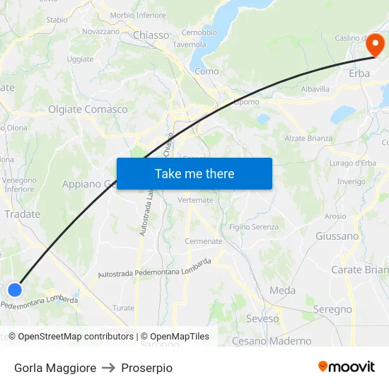 Gorla Maggiore to Proserpio map