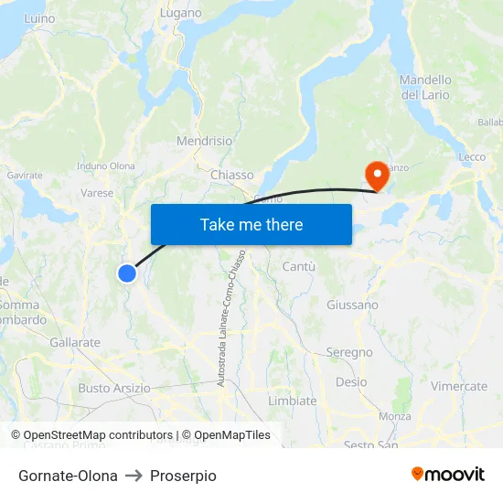 Gornate-Olona to Proserpio map