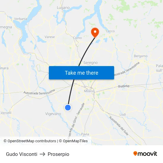 Gudo Visconti to Proserpio map