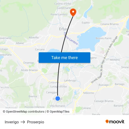 Inverigo to Proserpio map
