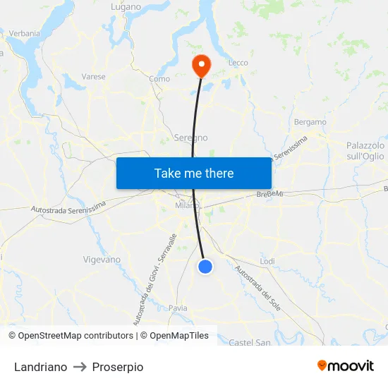 Landriano to Proserpio map
