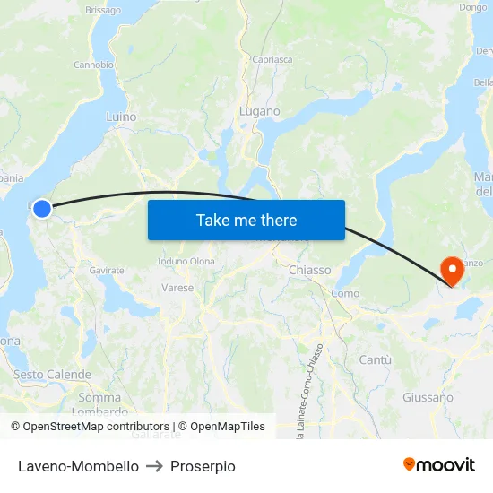Laveno-Mombello to Proserpio map