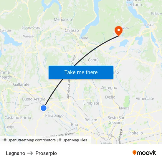 Legnano to Proserpio map